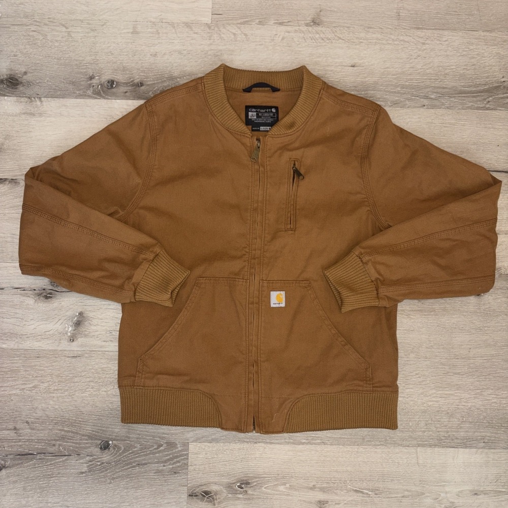 Carhartt Workwear Bomber Jacket Woman's Large Relaxed Fit OJ2524-W Brown Zip